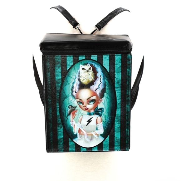 Artistic Black and Teal Backpack with Unique Design - Picture 1 of 4